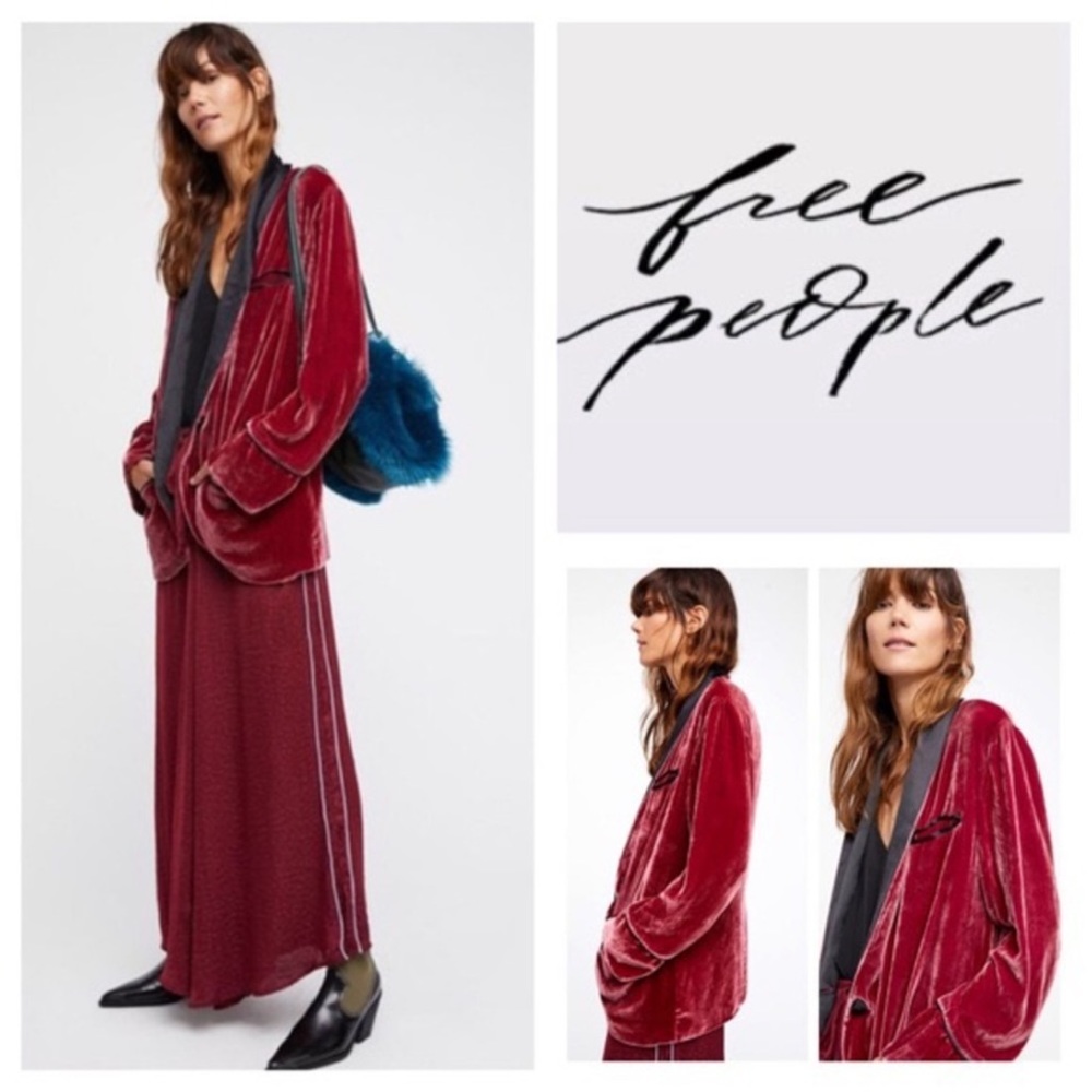 Free People Burgundy Velvet Press Rewind Tuxedo Blazer in XS